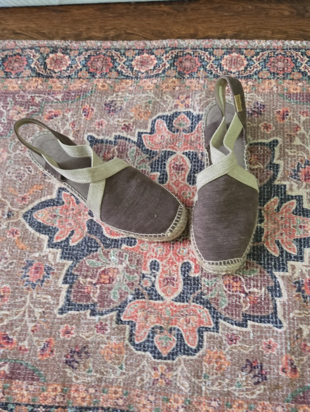 Women’s Brown Canvas Espadrille Slingbacks with Olive Straps